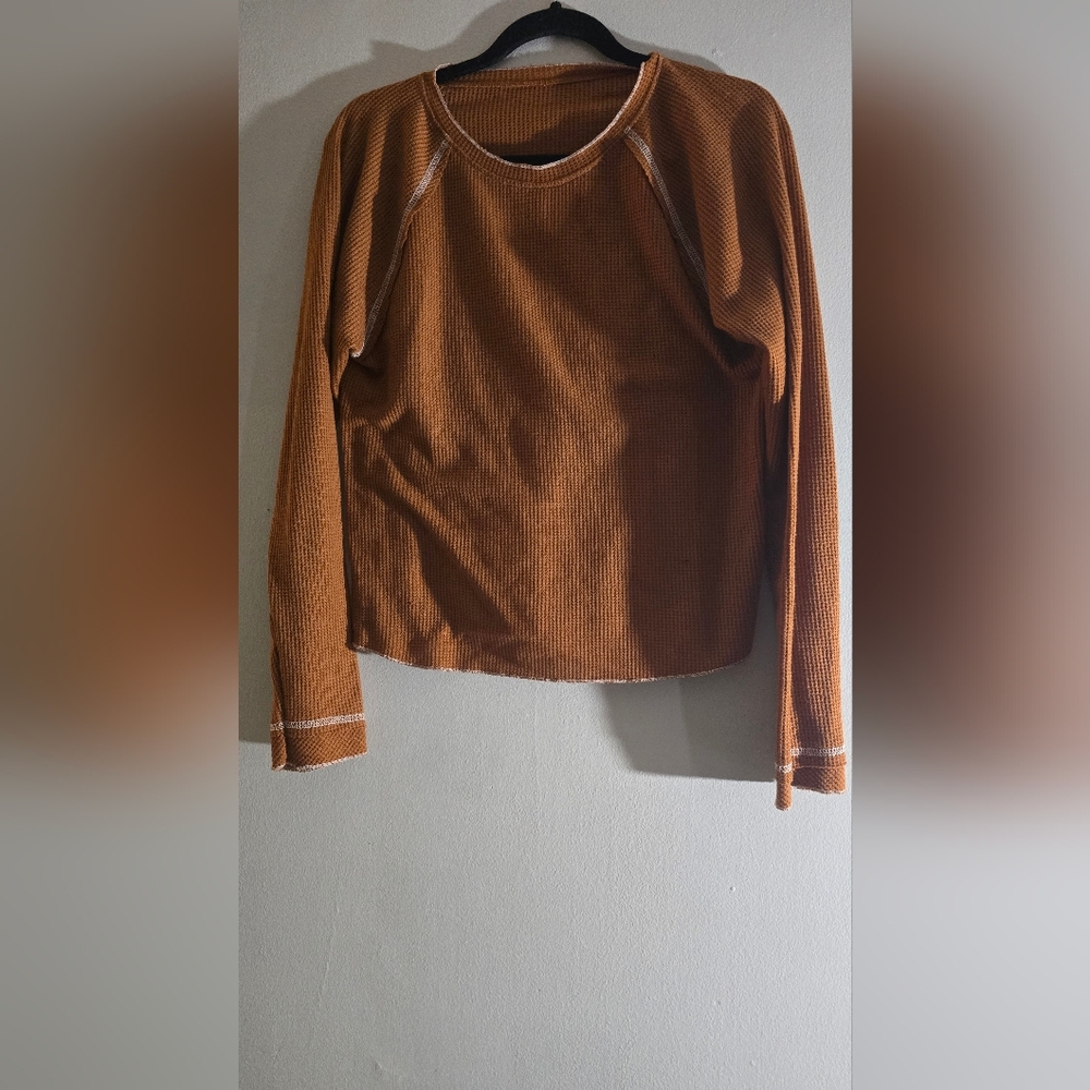 H&M Women's Long Sleeve Waffle Knit Top -burnt Orange